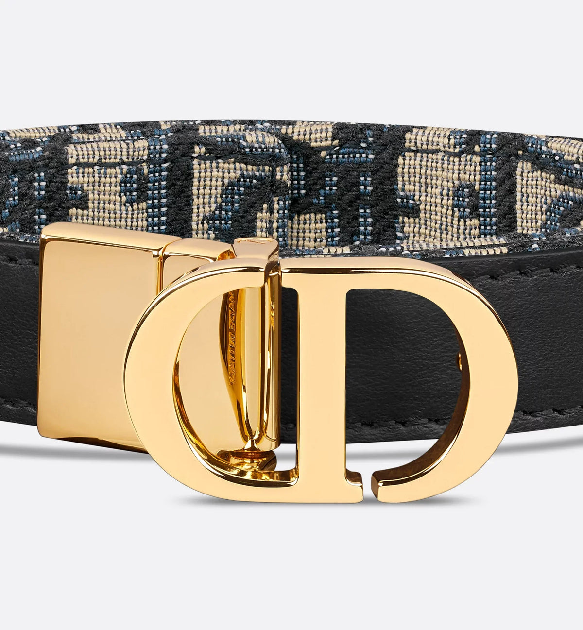 30 Cintura reversibile Montaigne in pelle di vitello liscia blu e jacquard Oblique 20 mm donna
