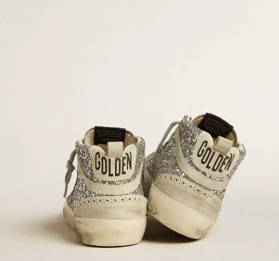 Glitter argento con stella e virgola in suede ghiaccio