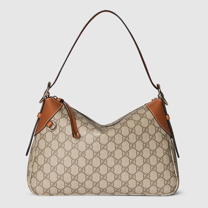 Borsa a spalla GG Emblem Misura Media in Tessutto Beige