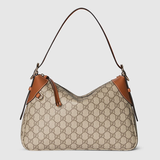 Borsa a spalla GG Emblem Misura Media in Tessutto Beige