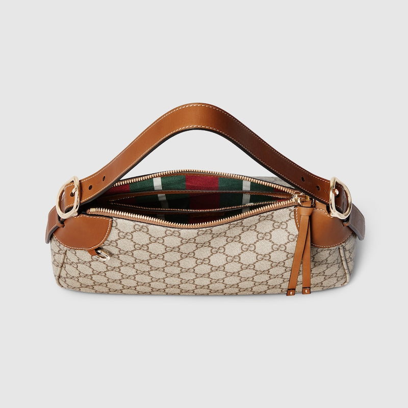 Borsa a spalla GG Emblem Misura Media in Tessutto Beige