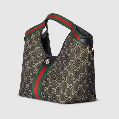 Borsa shopping GG Giglio misura grande in denim GG nero e bianco