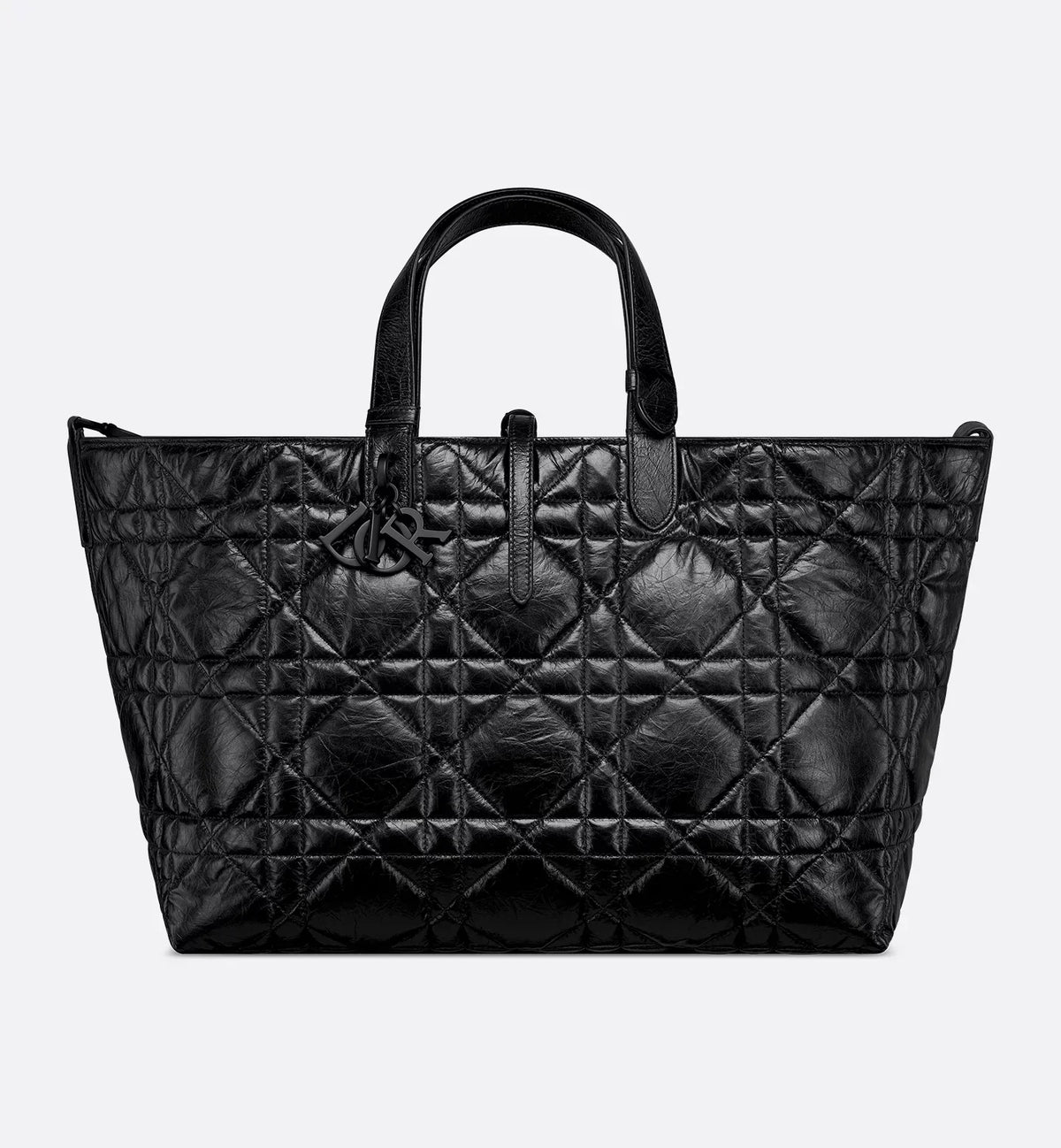 Borsa Media Toujours in Pelle di vitello increspata nera con Motivo Macrocannage