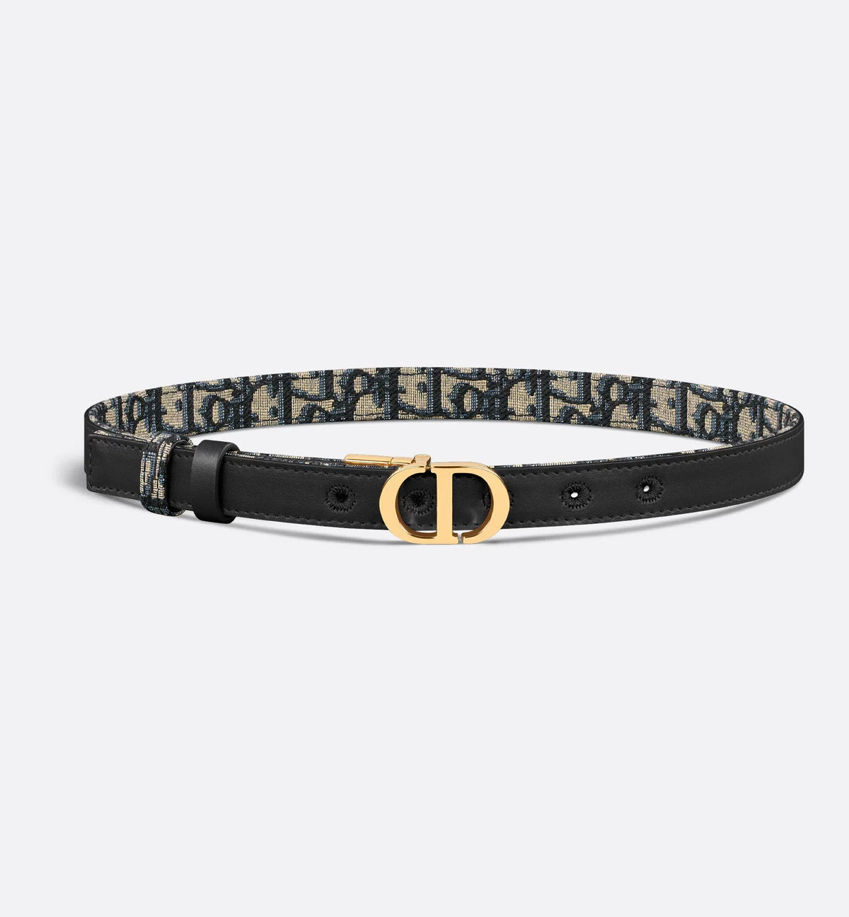 30 Cintura reversibile Montaigne in pelle di vitello liscia blu e jacquard Oblique 20 mm donna