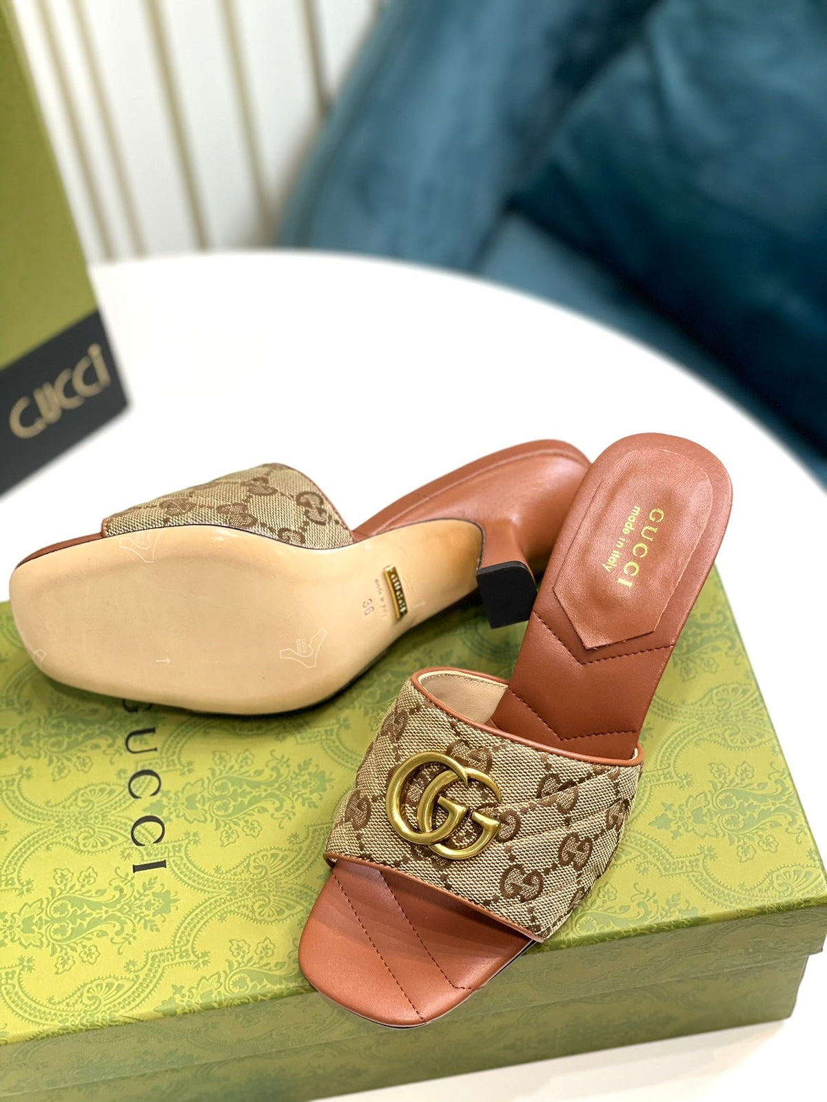 Sandali Slide Marmont Gold/Beige