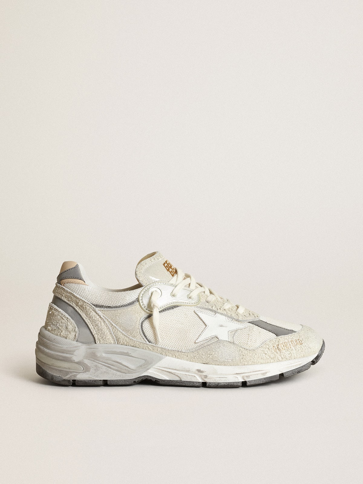 Suede bianco e grigio e stella in pelle bianca