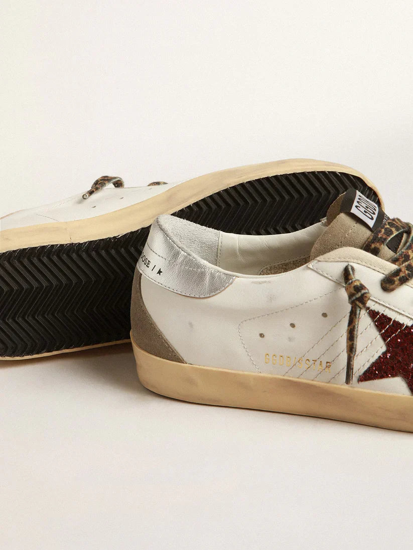 Stella in glitter bordeaux e talloncino argento