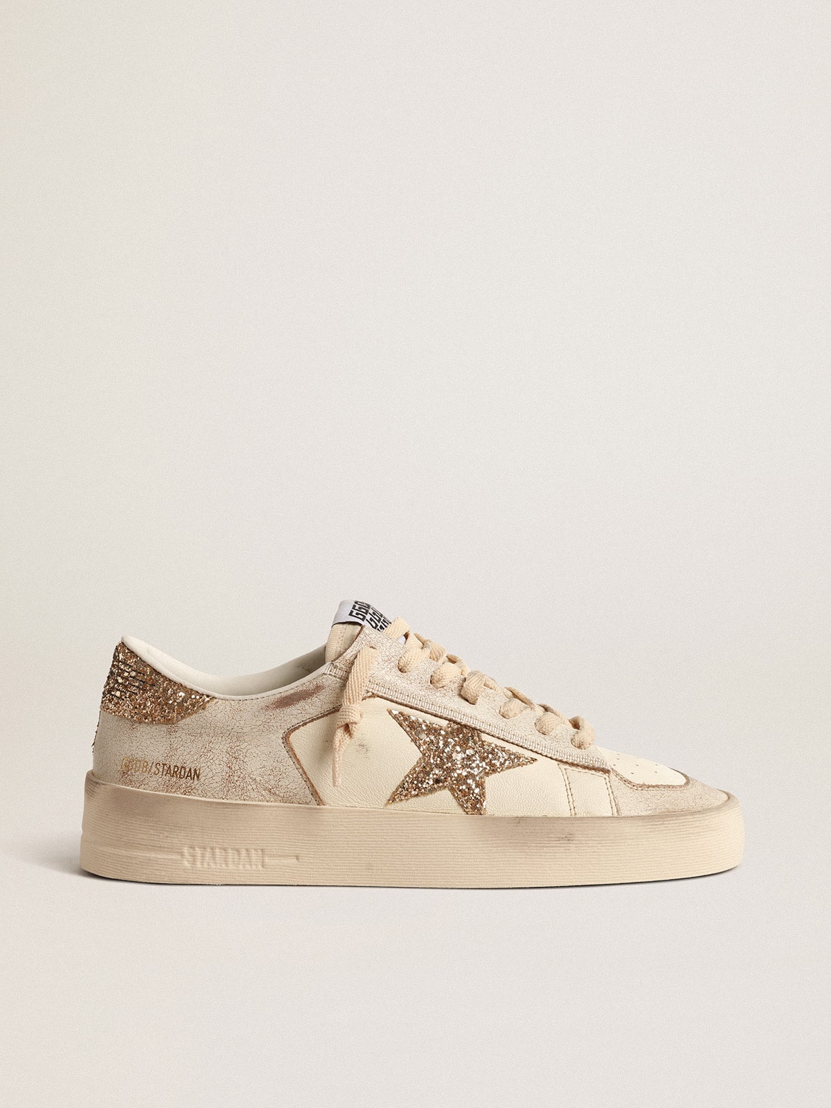 Nappa écru con stella e talloncino in glitter dorati