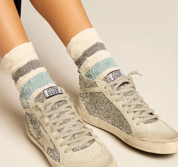 Glitter argento con stella e virgola in suede ghiaccio