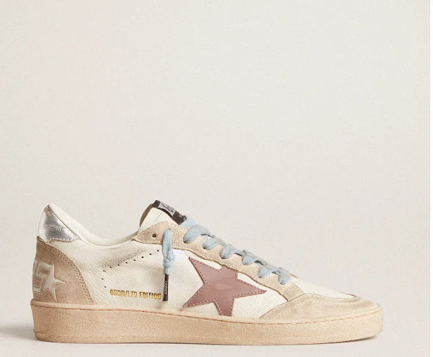 LTD in nappa bianca e suede perla con stella in pelle malva