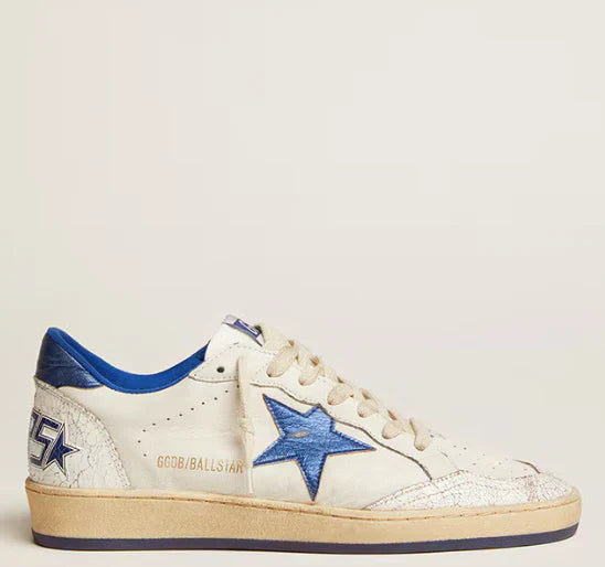 Nappa bianca con stella e talloncino in pelle laminata bluette