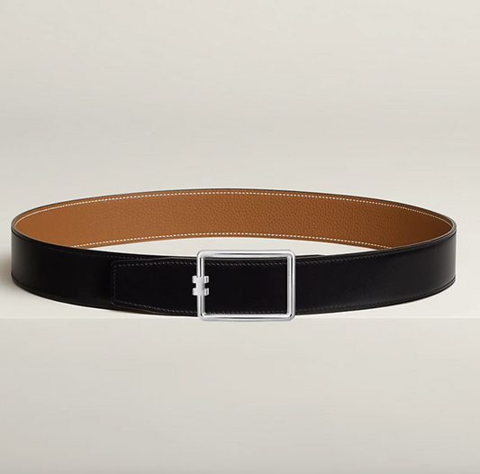 Fibbia da cintura Tube H & Pelle reversibile per cintura 38 mm Nero/Oro Uomo