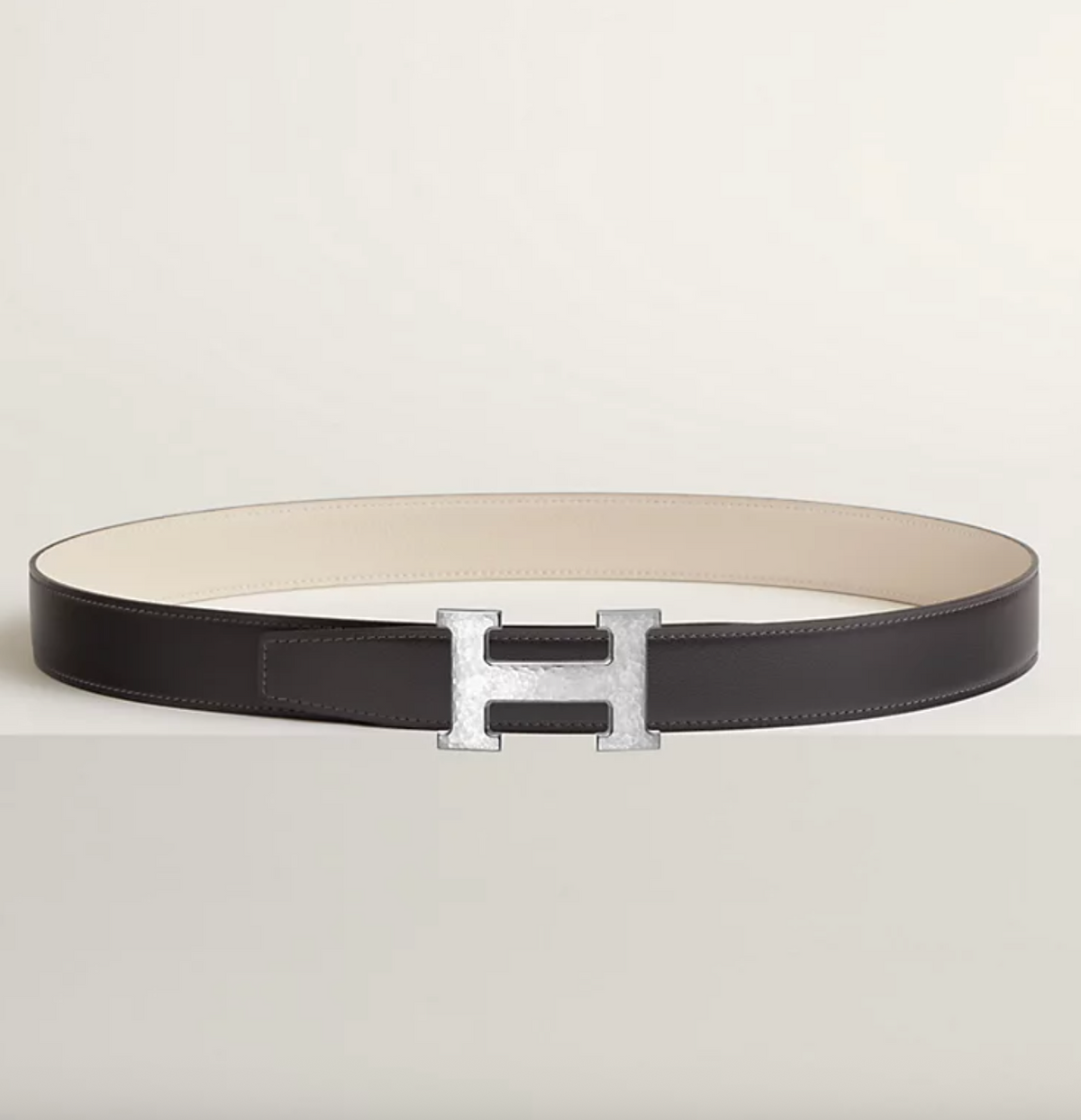 Fibbia da cintura H Martelée & Pelle reversibile per cintura 32 mm Grafite / Gesso Uomo