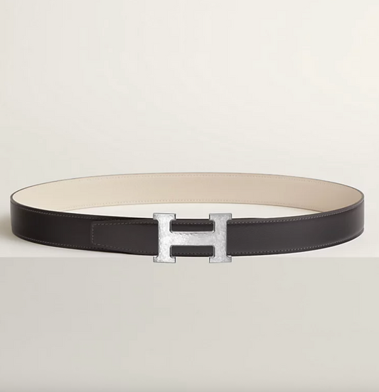 Fibbia da cintura H Martelée & Pelle reversibile per cintura 32 mm Grafite / Gesso Uomo