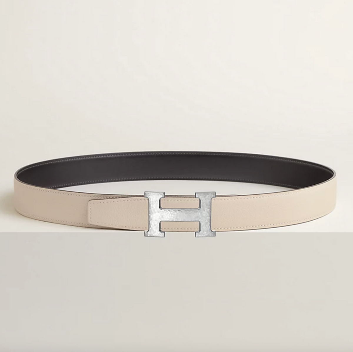 Fibbia da cintura H Martelée & Pelle reversibile per cintura 32 mm Grafite / Gesso Uomo